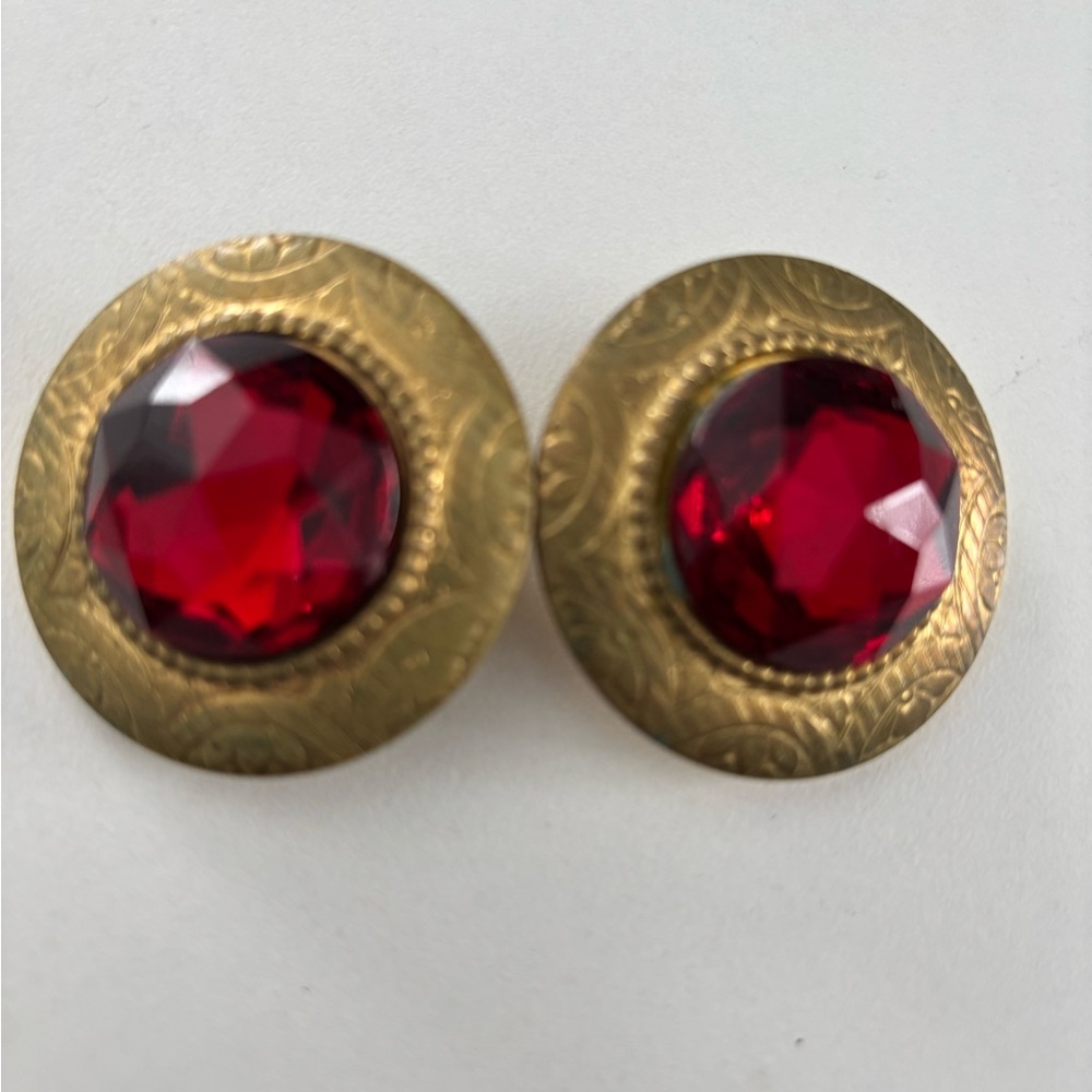 Vintage Elegant Gold and Red Gemstone Earrings